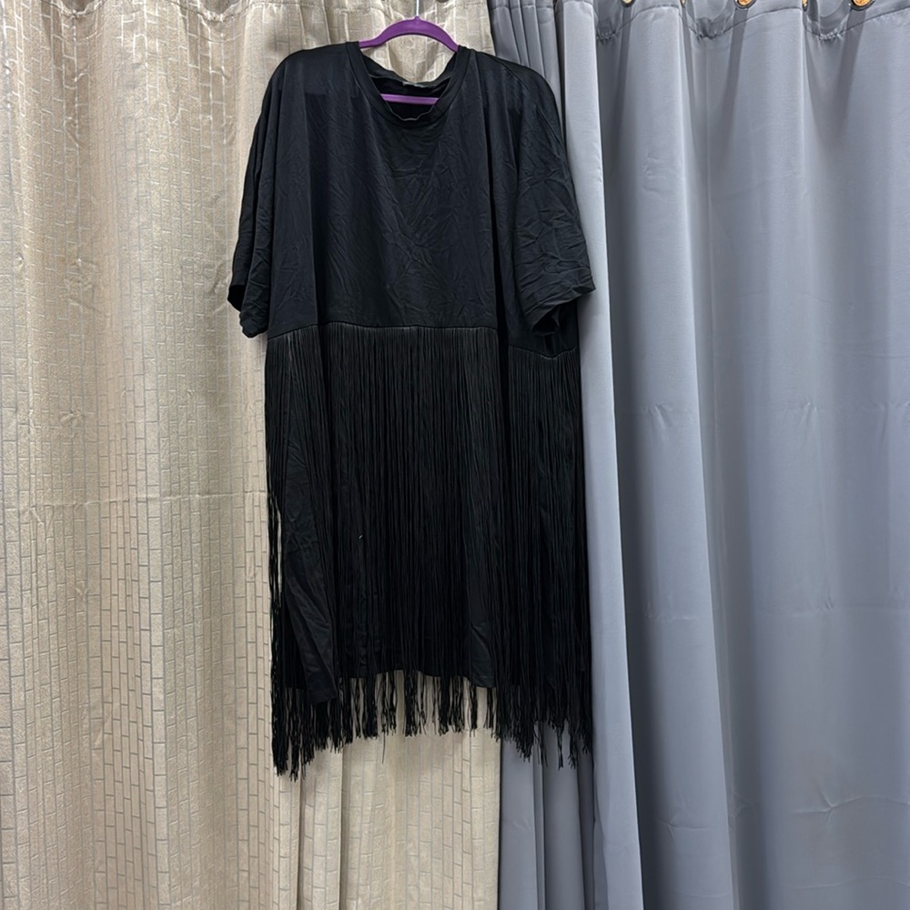 Black ASOS fringe, mini short sleeve dress